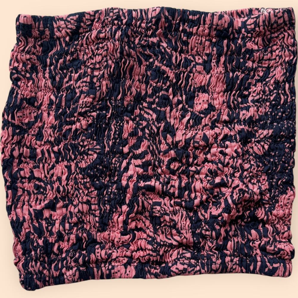Chantique Hawaii Pink Navy Smocked Strapless Tube Top Y2K